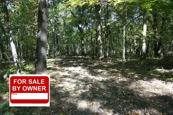 picture of land with for sale by owner sign.